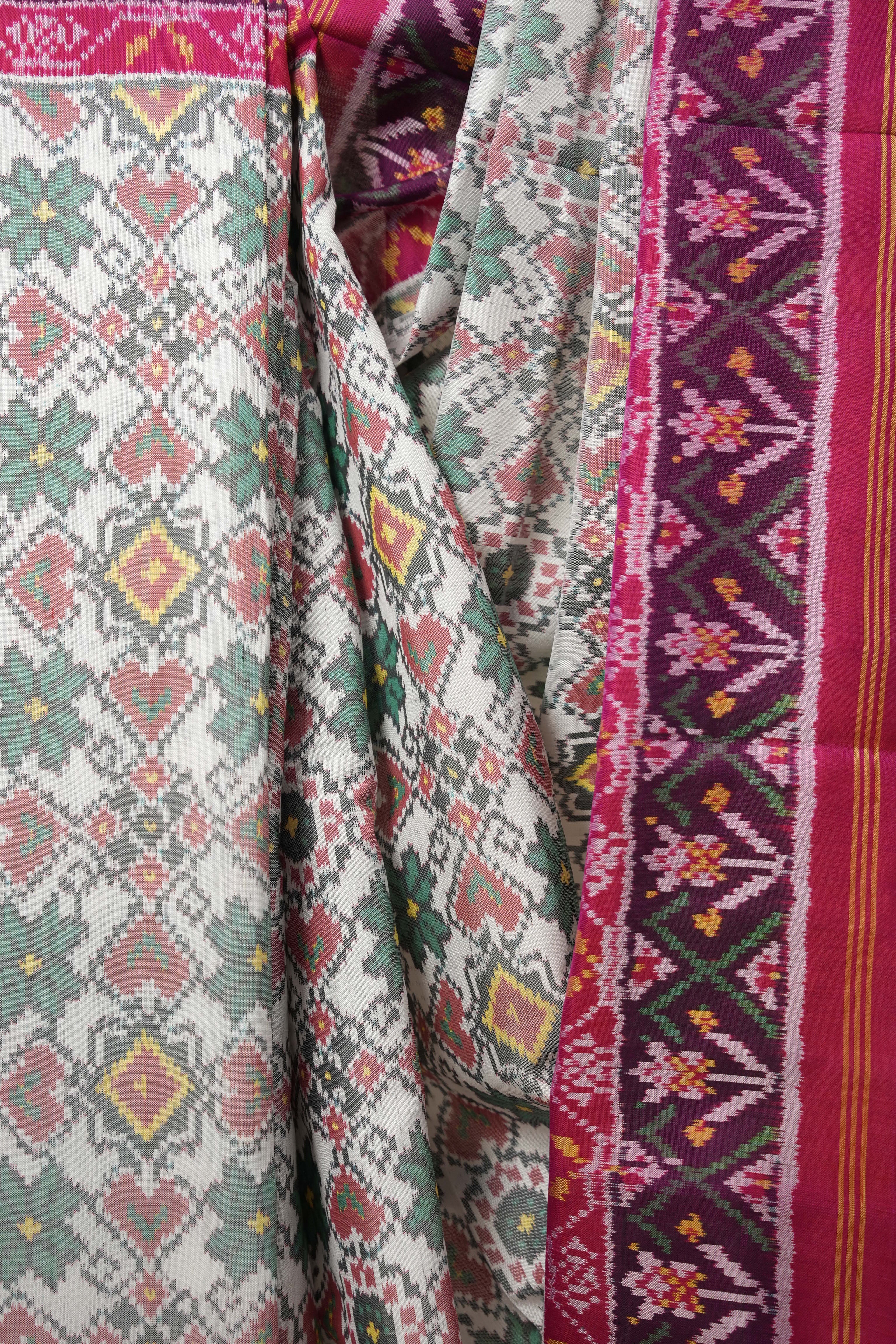 White Green Rajkot Patola Silk Saree - SRWGRPSS552