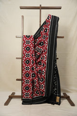 Red Black Pochampalli Cotton Ikat Saree - SRRBPCIS613
