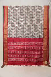 Grey-White Pochampalli Silk Ikat Saree - SRGWPSIS246