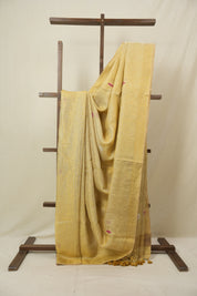 Mustard Tissue Linen Jamdani Saree - SRMTLJS172