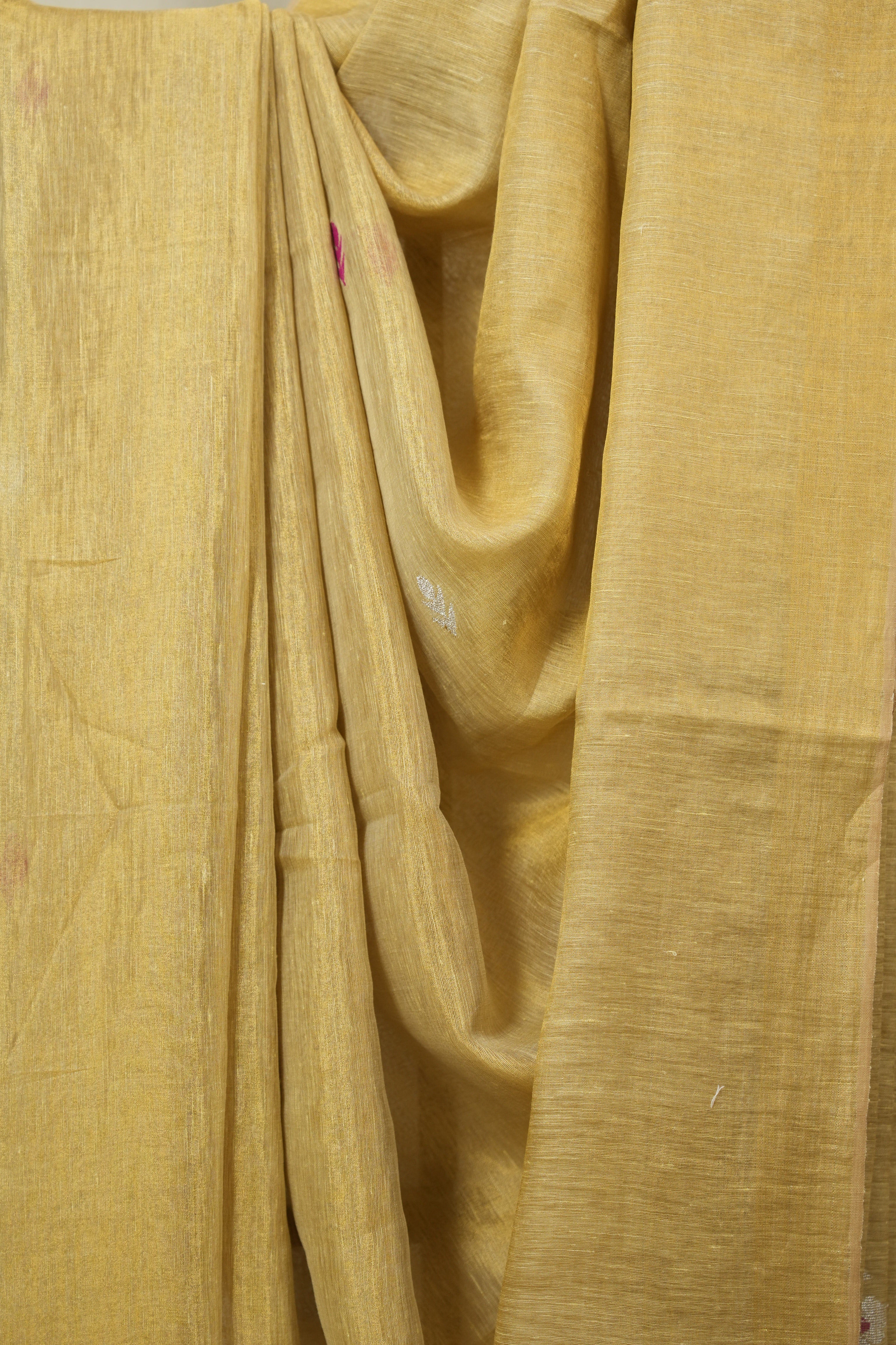 Mustard Tissue Linen Jamdani Saree - SRMTLJS172