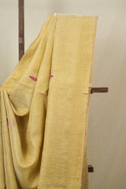 Mustard Tissue Linen Jamdani Saree - SRMTLJS172