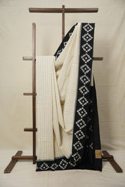 Off White Pochampalli Cotton Ikat Saree - SROWPCIS555