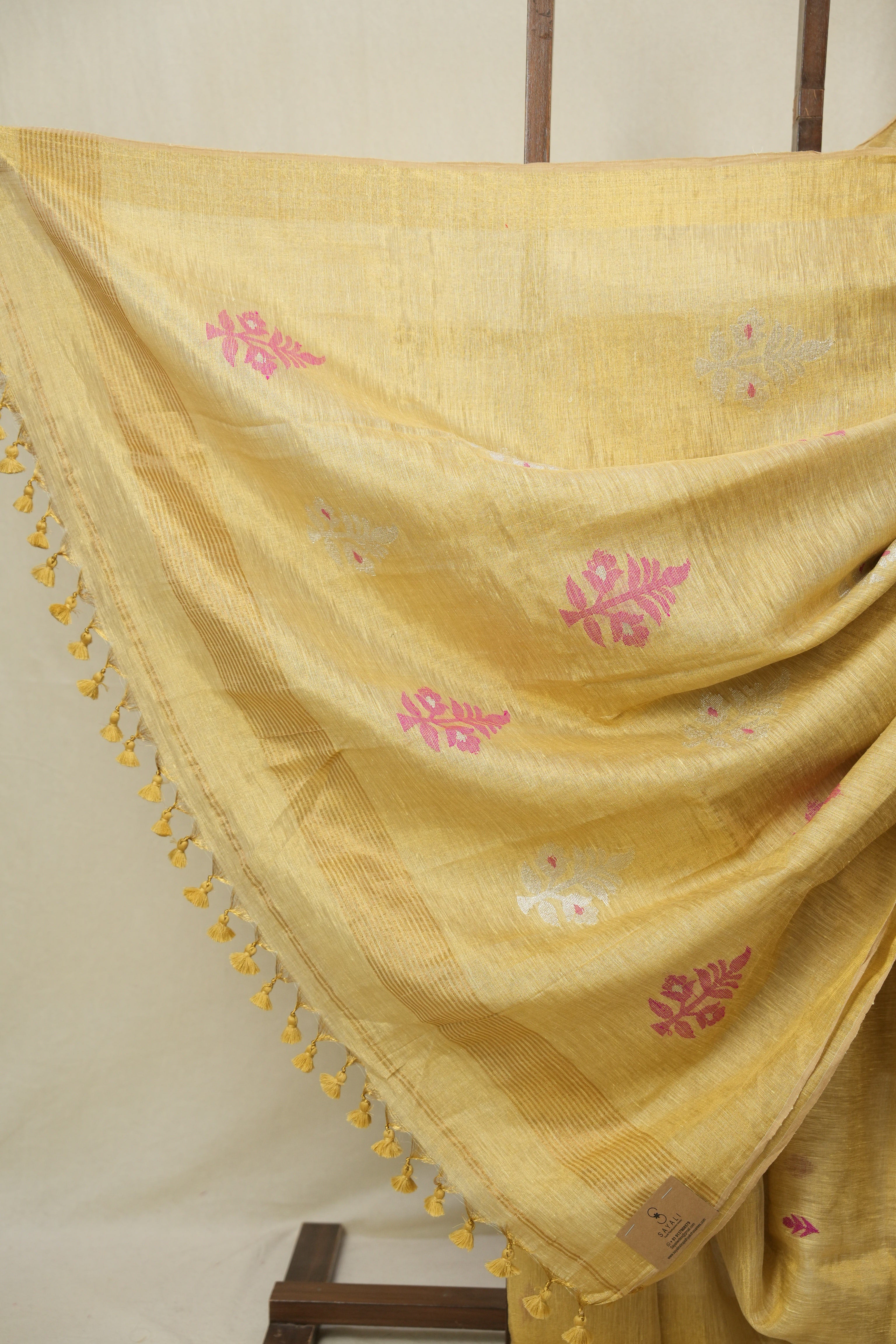 Mustard Tissue Linen Jamdani Saree - SRMTLJS172