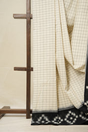 Off White Pochampalli Cotton Ikat Saree - SROWPCIS555