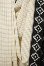 Off White Pochampalli Cotton Ikat Saree - SROWPCIS555