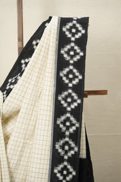 Off White Pochampalli Cotton Ikat Saree - SROWPCIS555