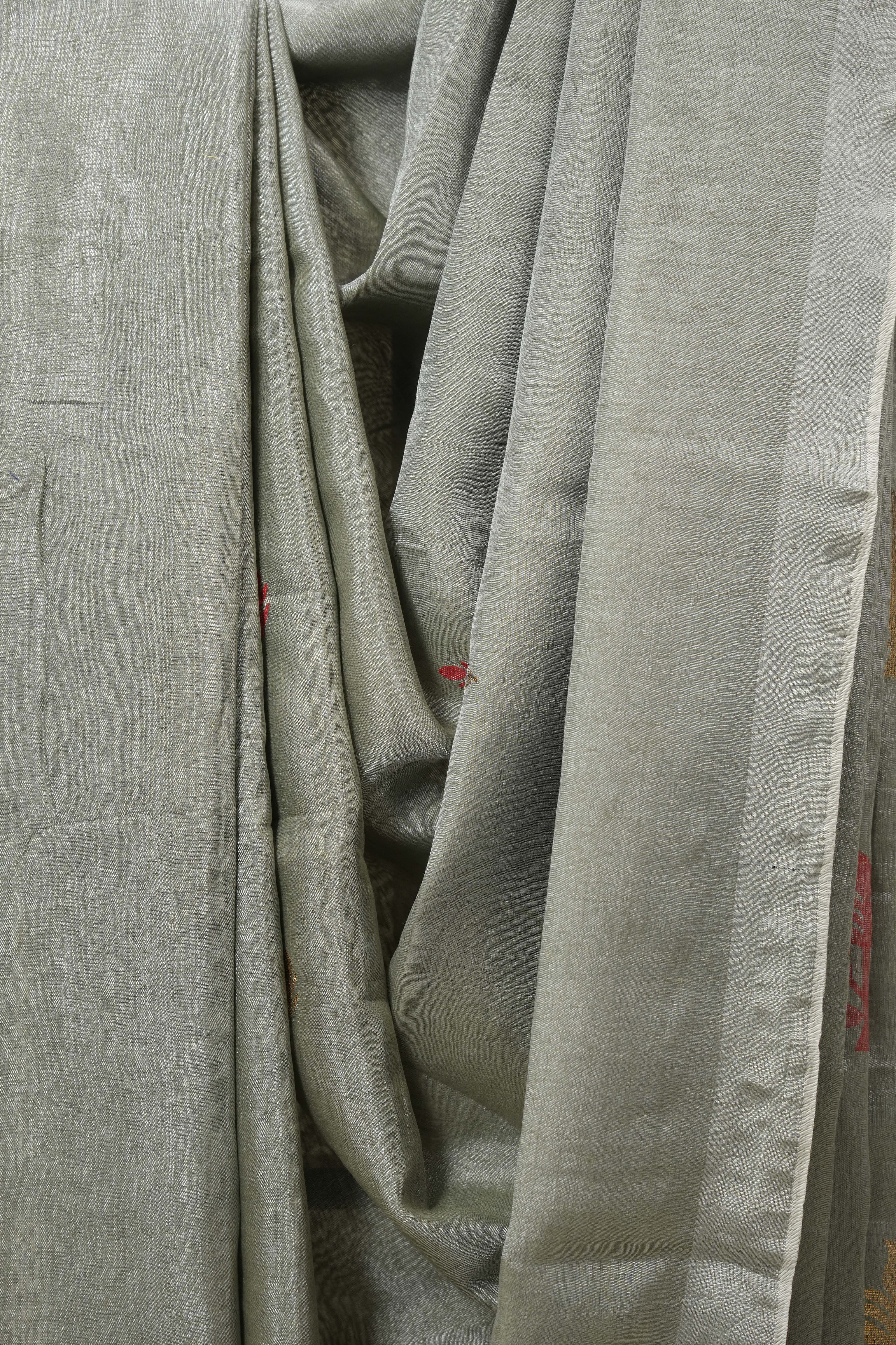 Grey Tissue Linen Jamdani Saree - SRGTLJS171