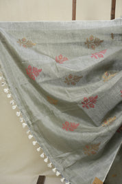 Grey Tissue Linen Jamdani Saree - SRGTLJS171