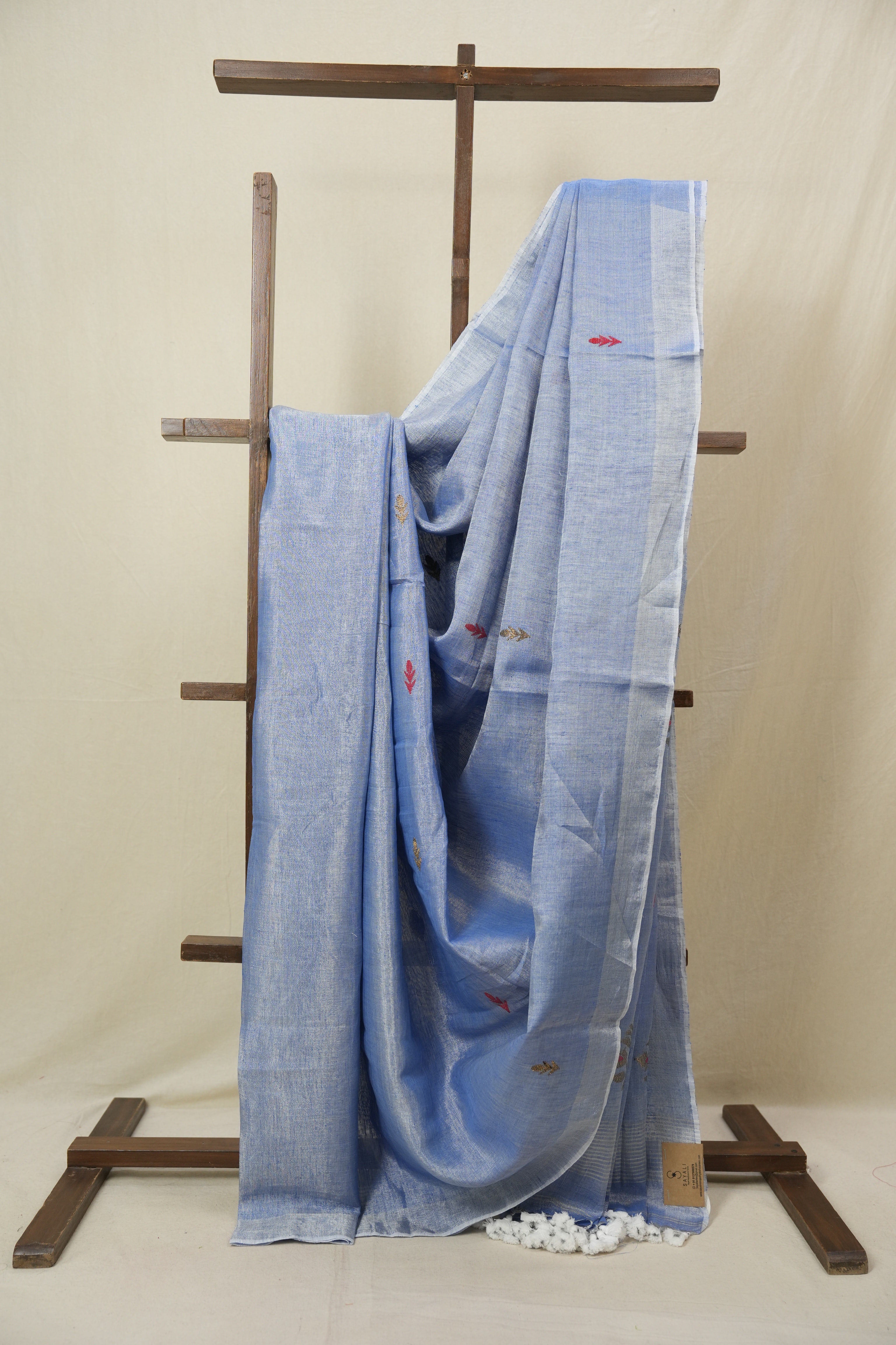 Light Blue Tissue Linen Jamdani Saree - SRLBTLJS160