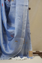 Light Blue Tissue Linen Jamdani Saree - SRLBTLJS160