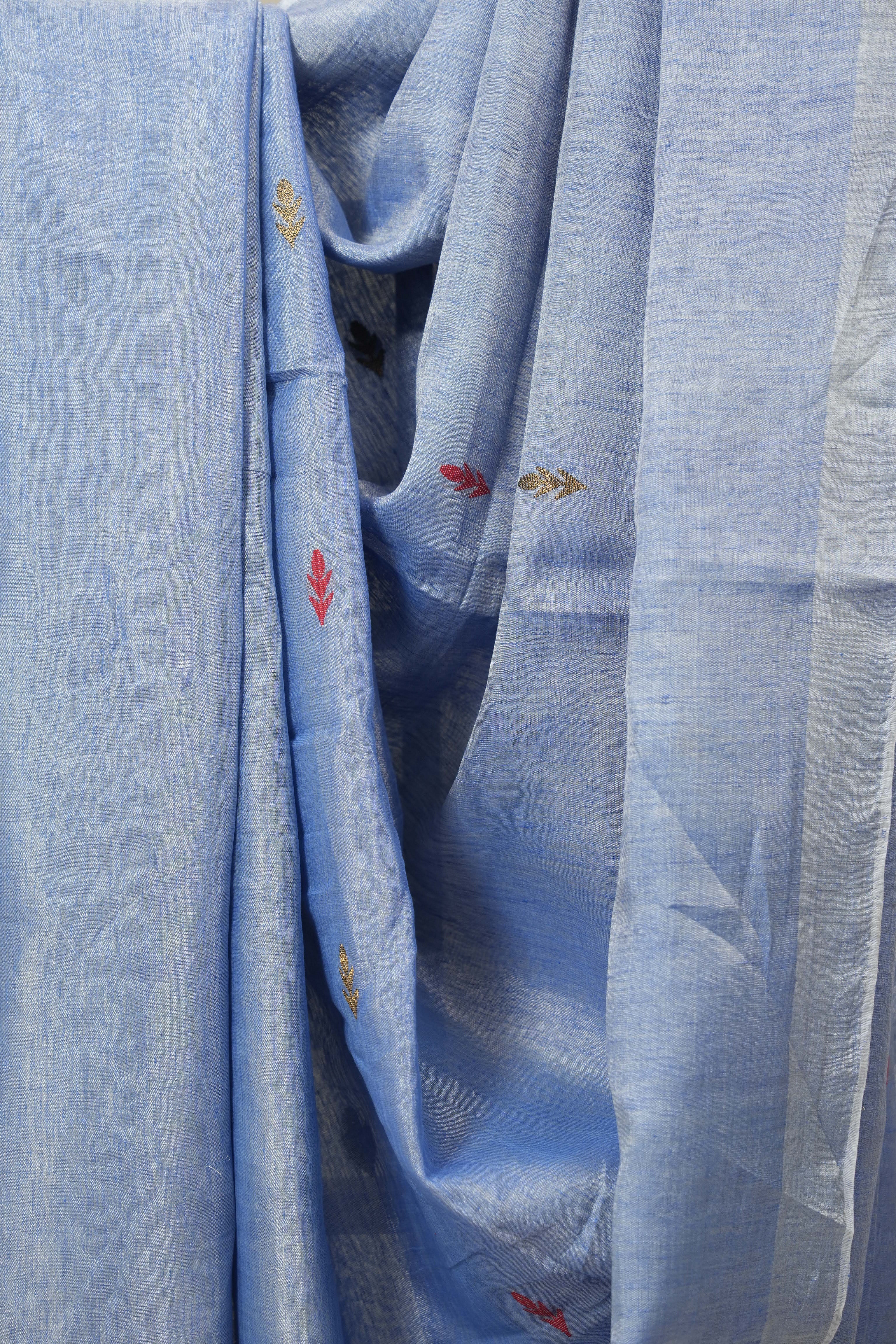 Light Blue Tissue Linen Jamdani Saree - SRLBTLJS160