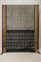 Cream Black Pochampalli Silk Ikat Saree - SRCBPSIS198