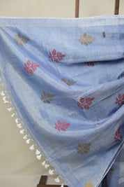 Light Blue Tissue Linen Jamdani Saree - SRLBTLJS160