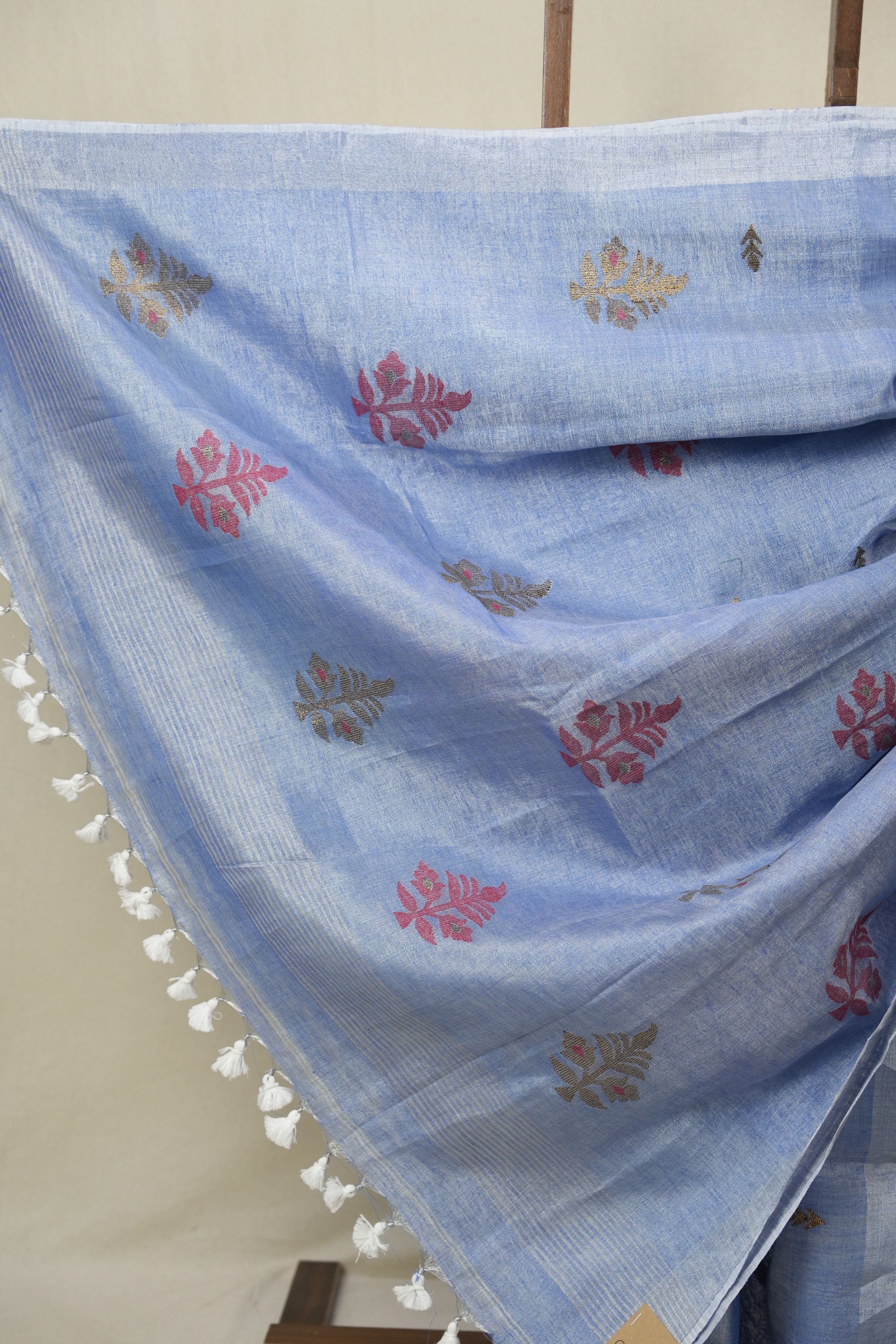 Light Blue Tissue Linen Jamdani Saree - SRLBTLJS160