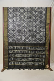 Silver Black Pochampalli Silk Ikat Saree - SRSBPSIS278