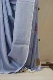 Powder Blue Tissue Linen Jamdani Saree - SRPBTLJS170