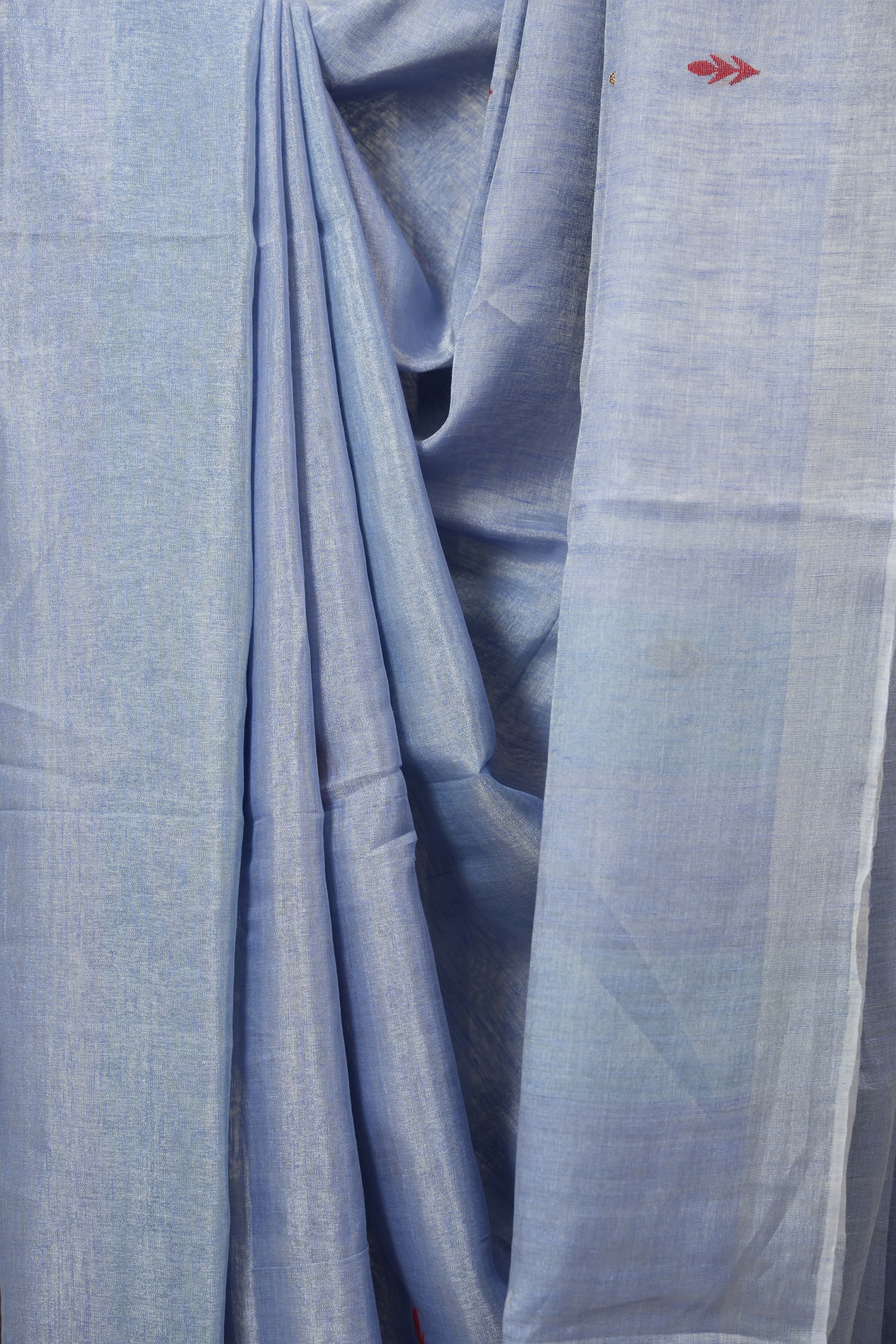 Powder Blue Tissue Linen Jamdani Saree - SRPBTLJS170