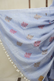 Powder Blue Tissue Linen Jamdani Saree - SRPBTLJS170