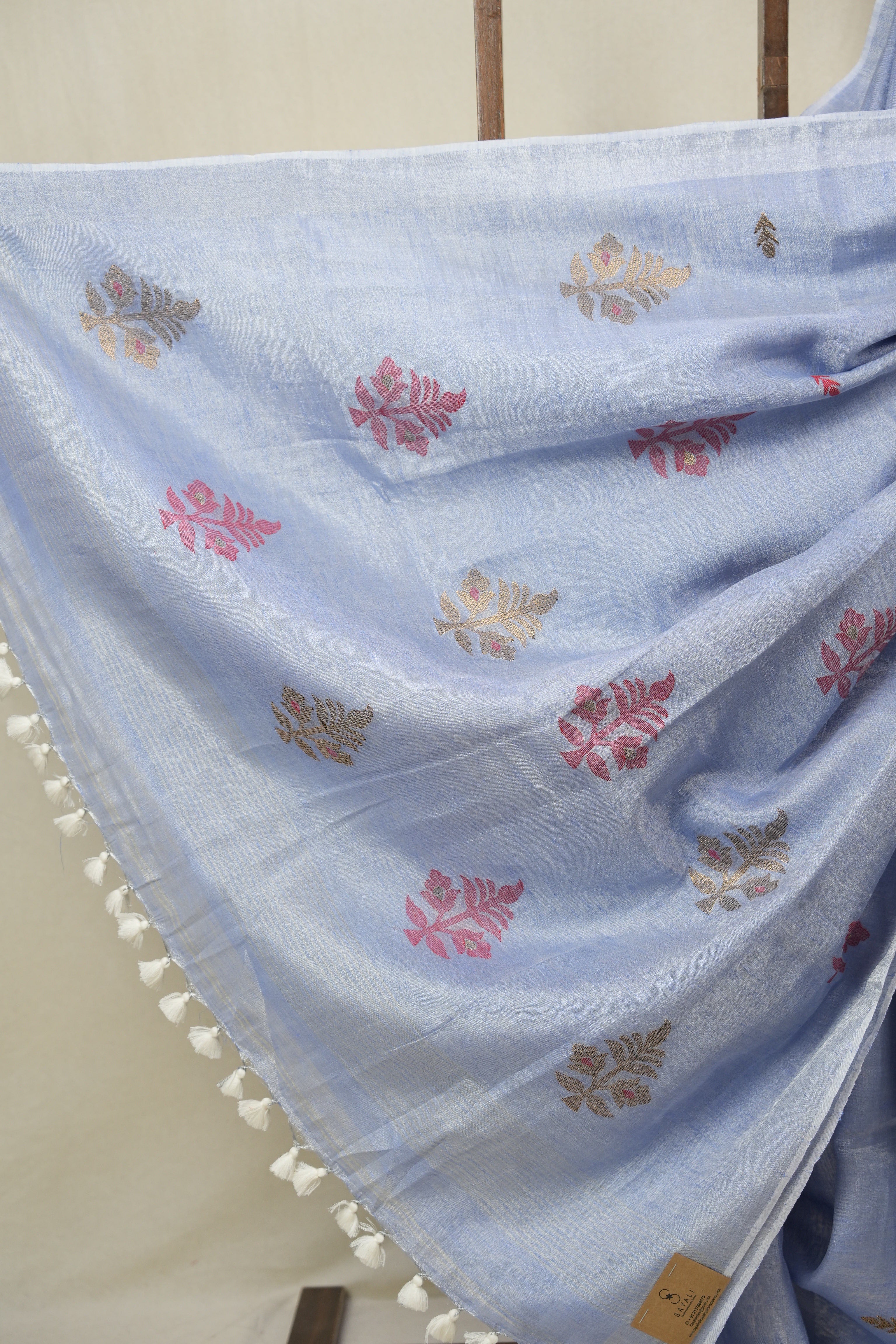 Powder Blue Tissue Linen Jamdani Saree - SRPBTLJS170