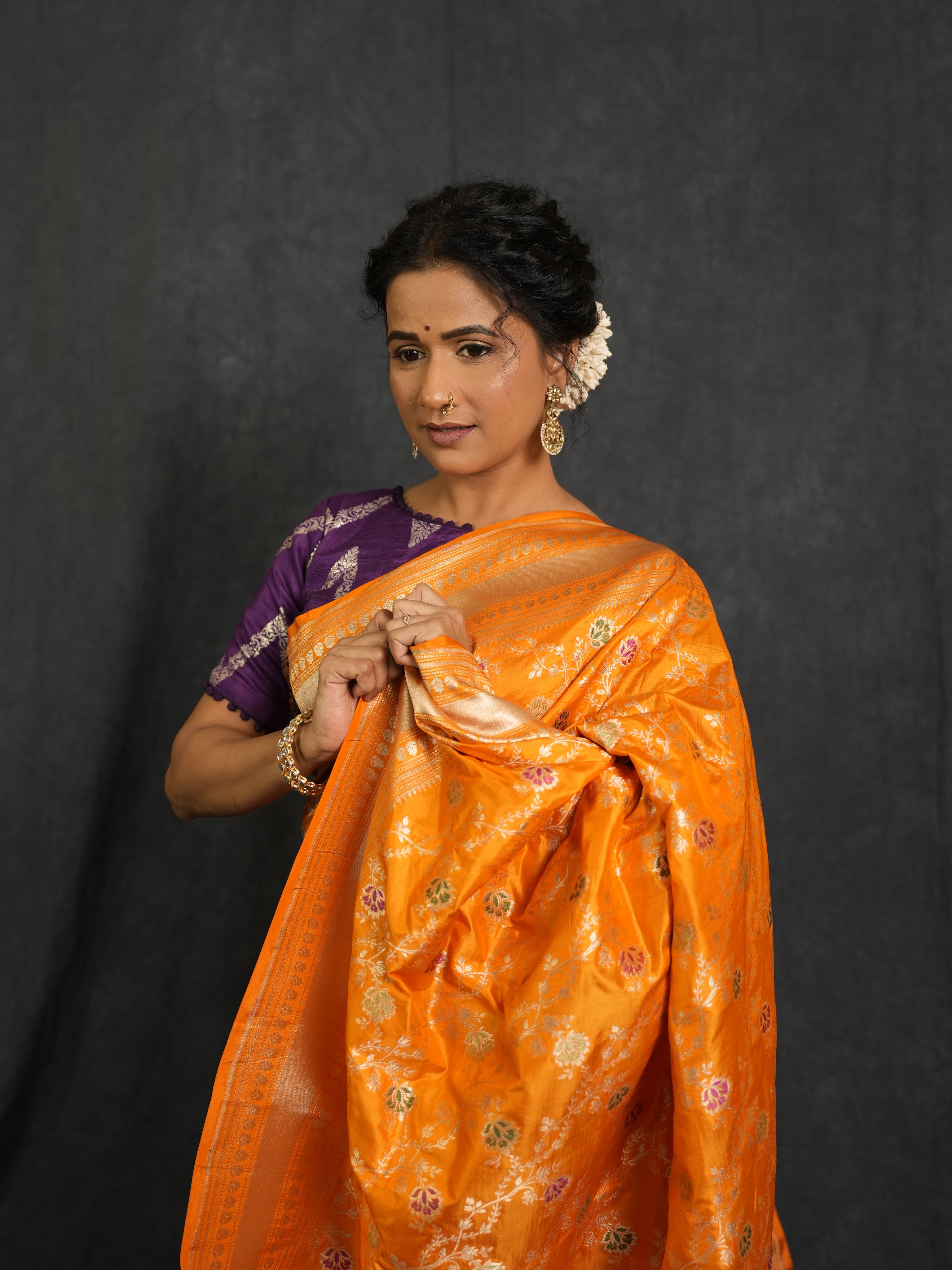 Orange Banarasi Silk Saree - SROBSS905