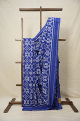 Blue White Pochampalli Cotton Ikat Saree - SRBWPCIS556