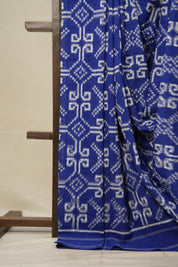 Blue White Pochampalli Cotton Ikat Saree - SRBWPCIS556