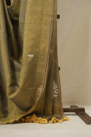 Mustard Tissue Linen Jamdani Saree - SRBTLJS157