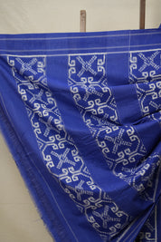 Blue White Pochampalli Cotton Ikat Saree - SRBWPCIS556
