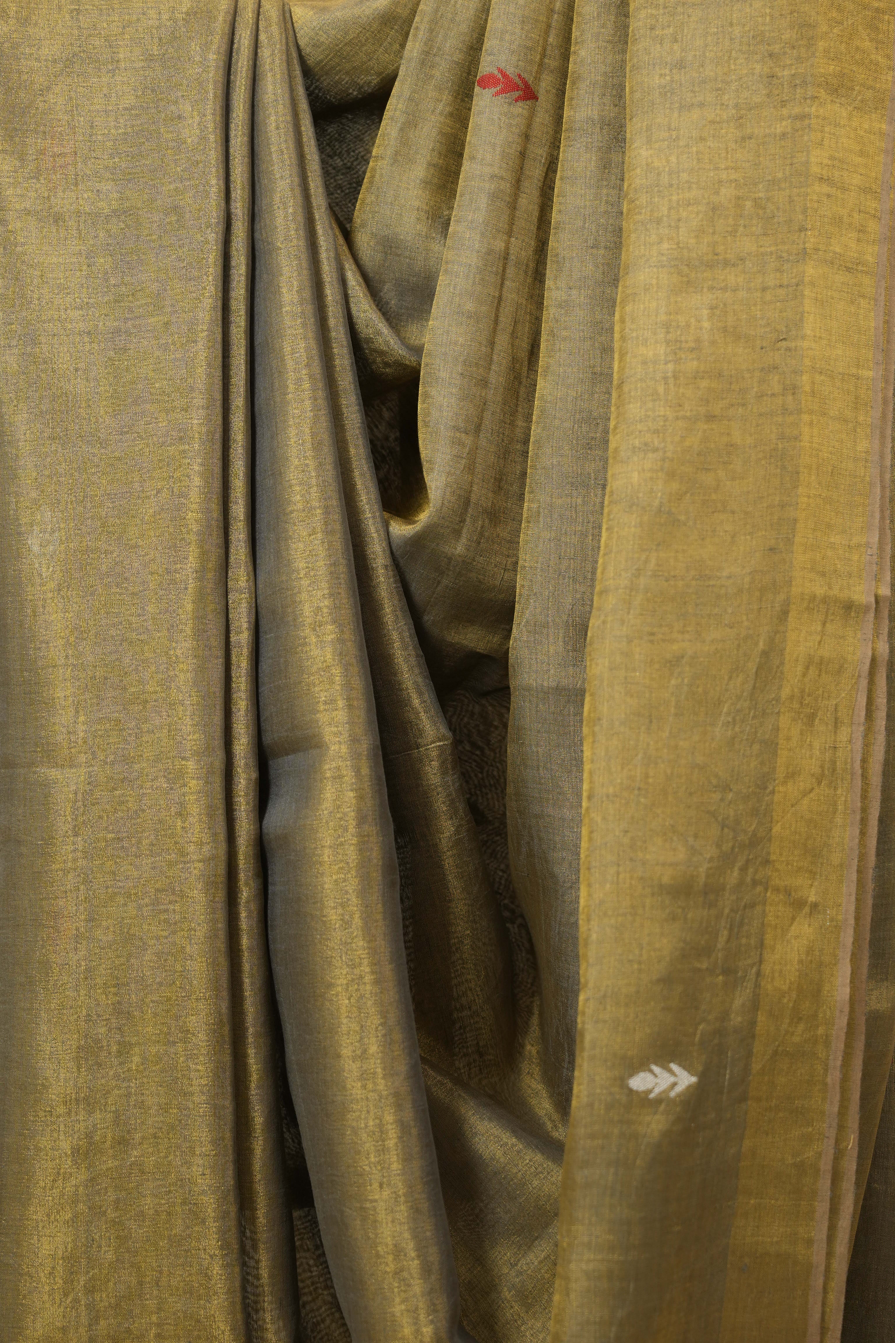 Mustard Tissue Linen Jamdani Saree - SRBTLJS157