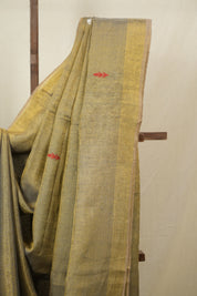 Mustard Tissue Linen Jamdani Saree - SRBTLJS157