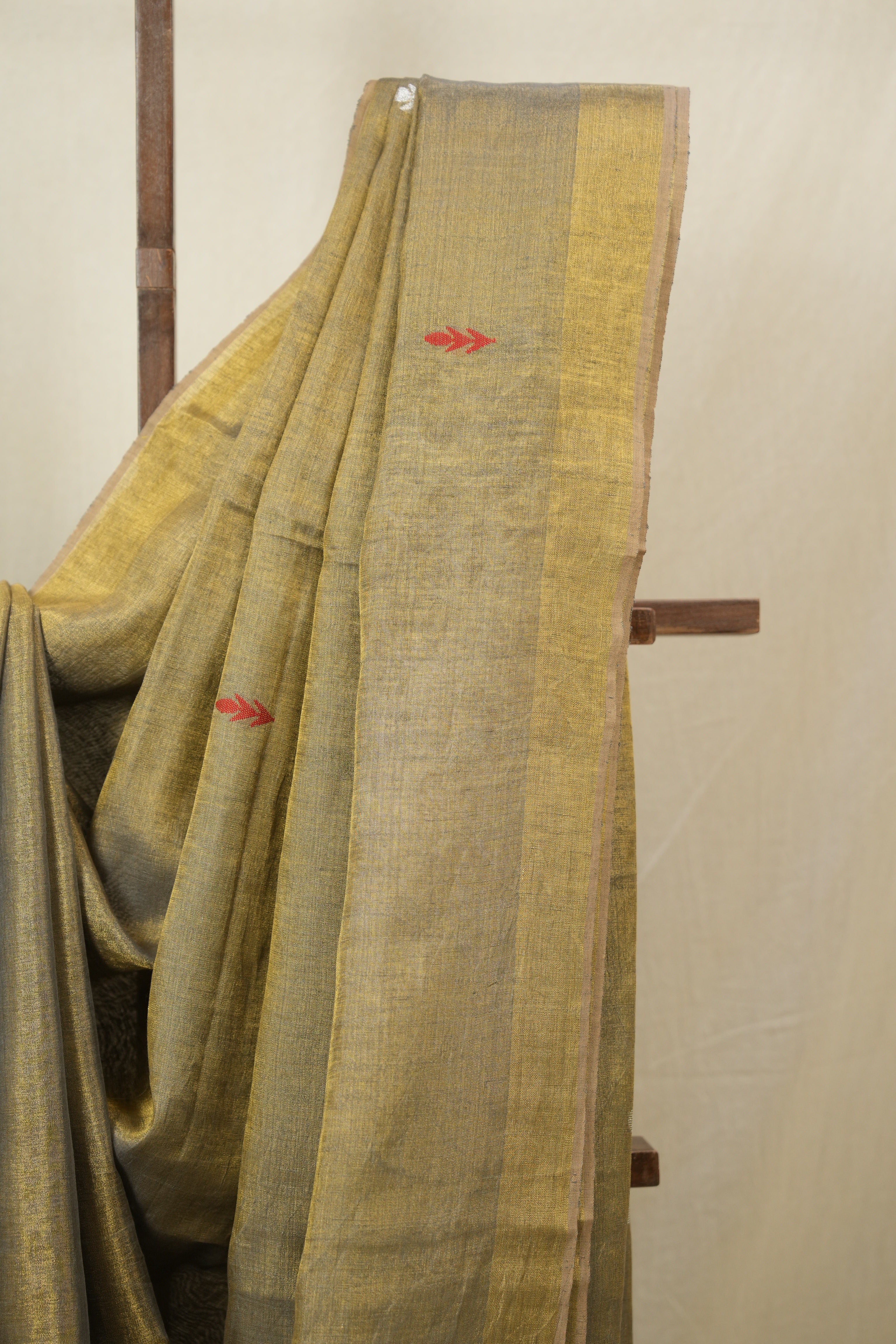 Mustard Tissue Linen Jamdani Saree - SRBTLJS157