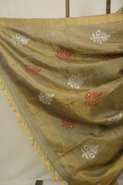 Mustard Tissue Linen Jamdani Saree - SRBTLJS157