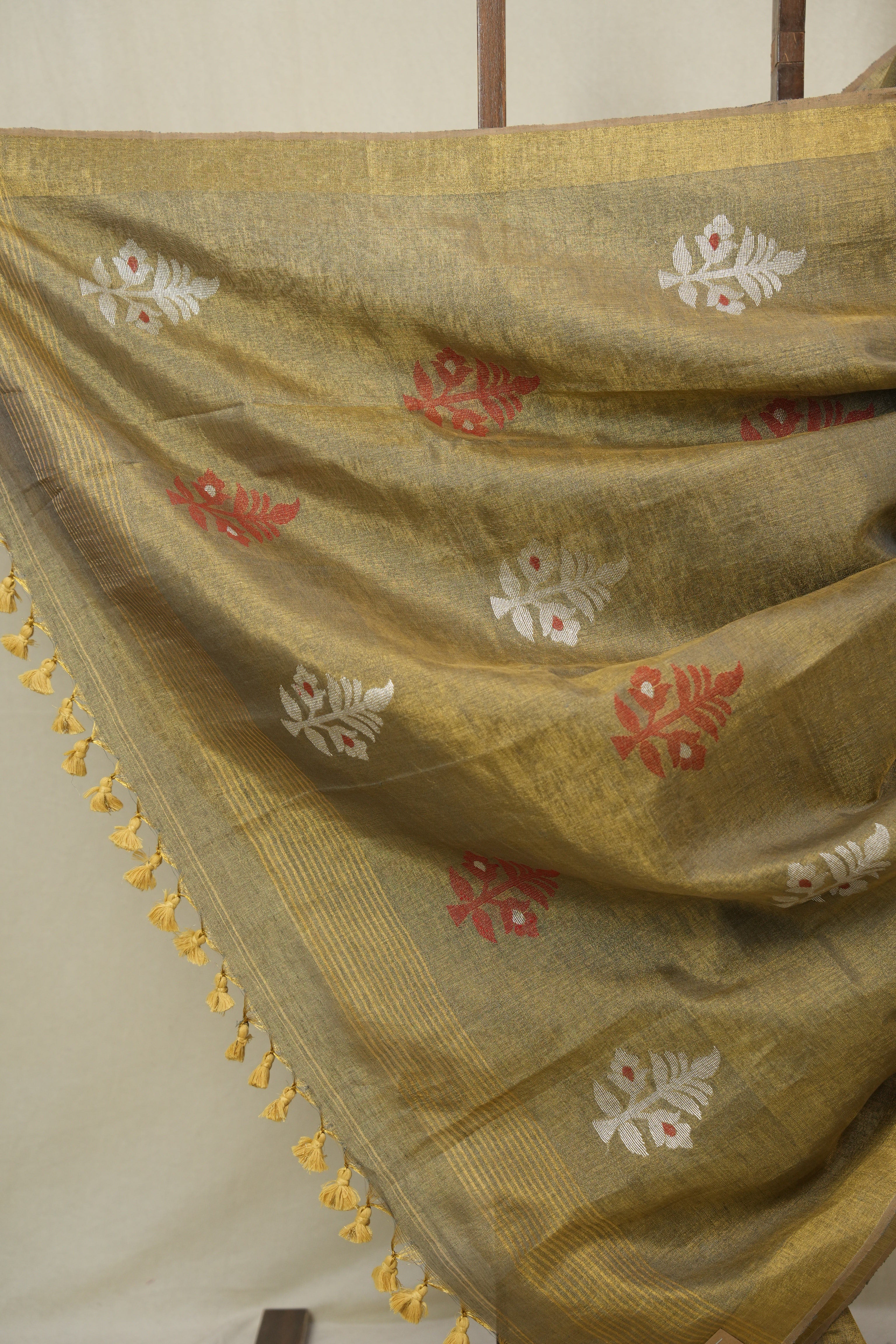 Mustard Tissue Linen Jamdani Saree - SRBTLJS157