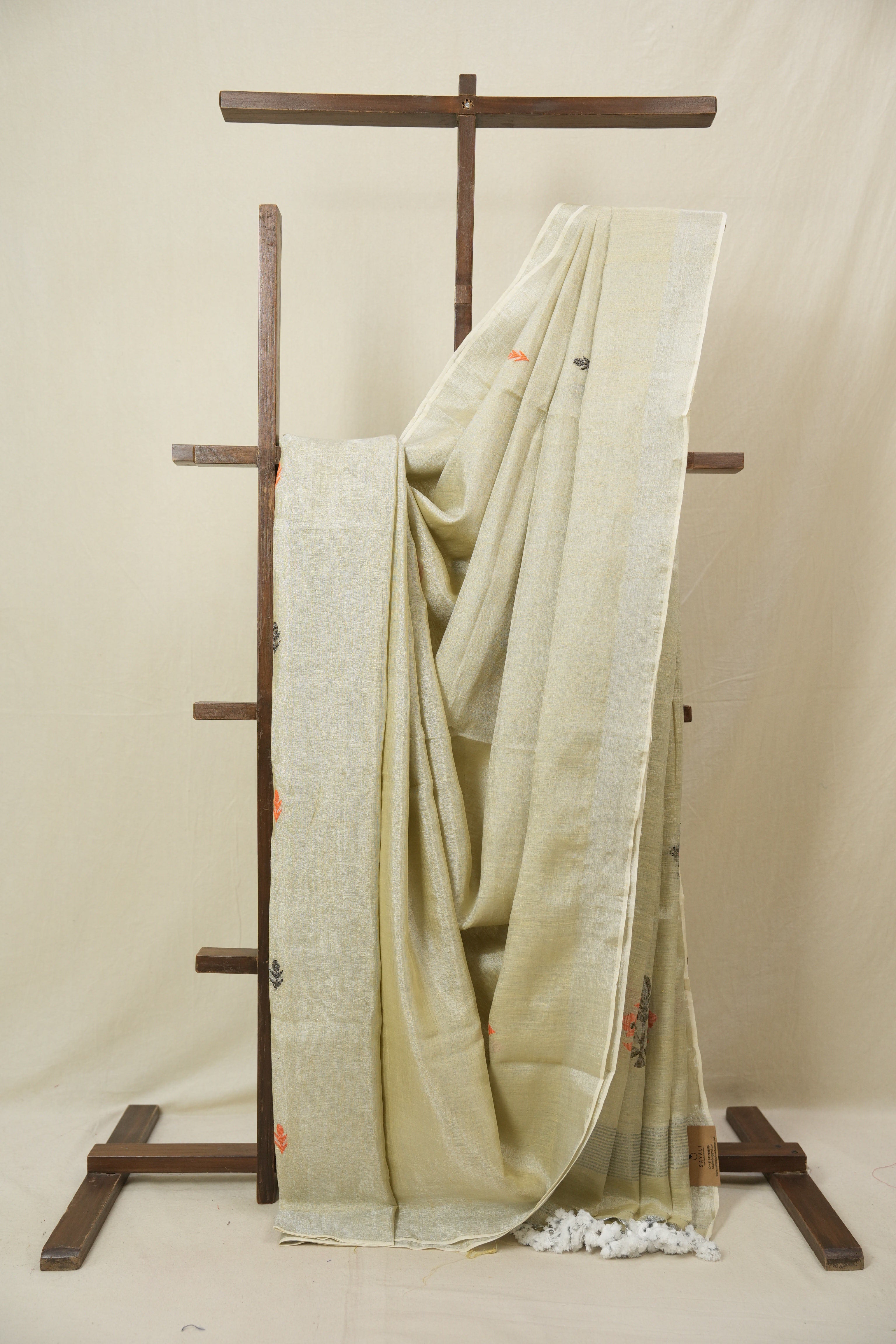 Cream Tissue Linen Jamdani Saree - SRCTLJS159