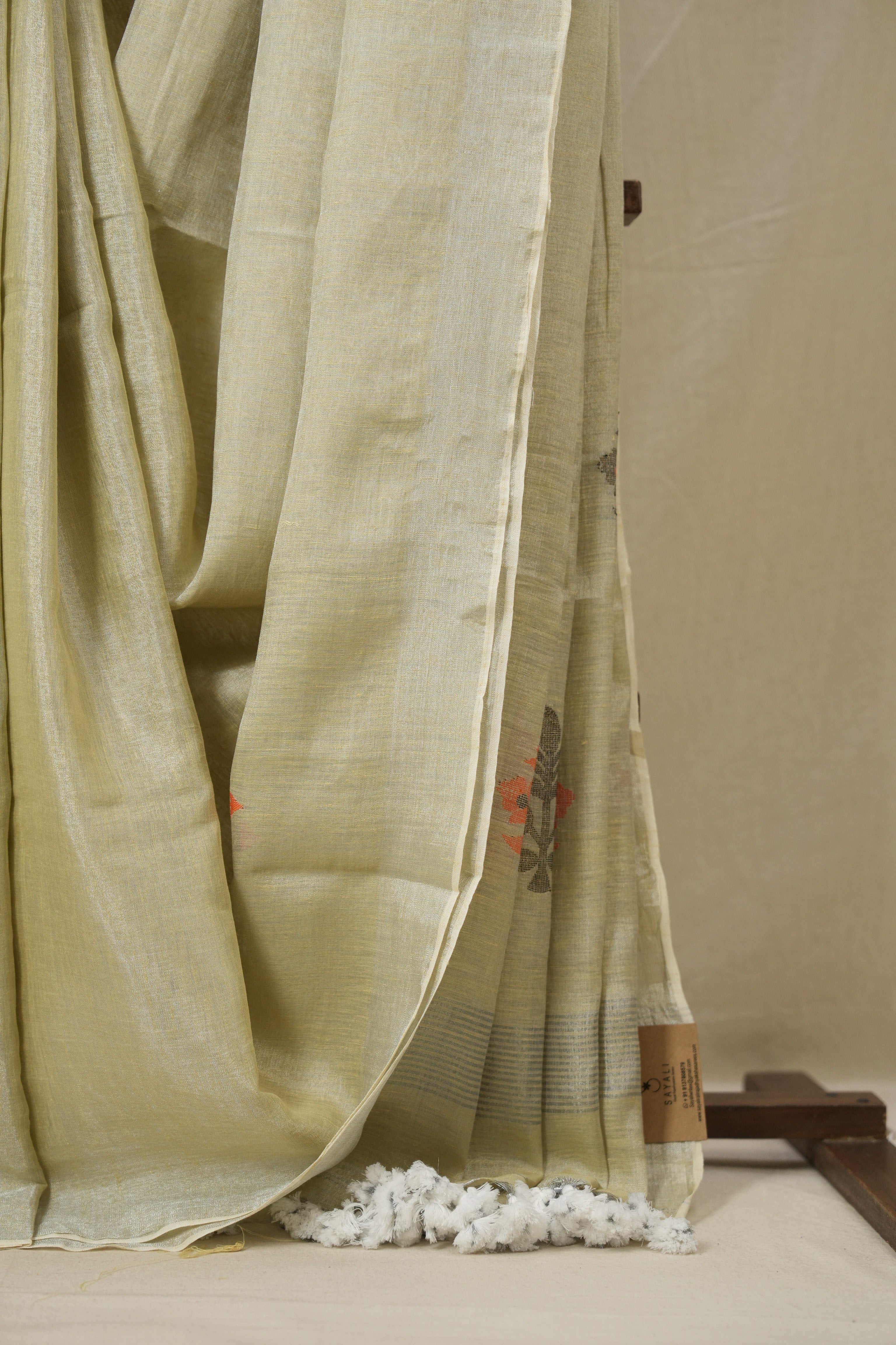 Cream Tissue Linen Jamdani Saree - SRCTLJS159