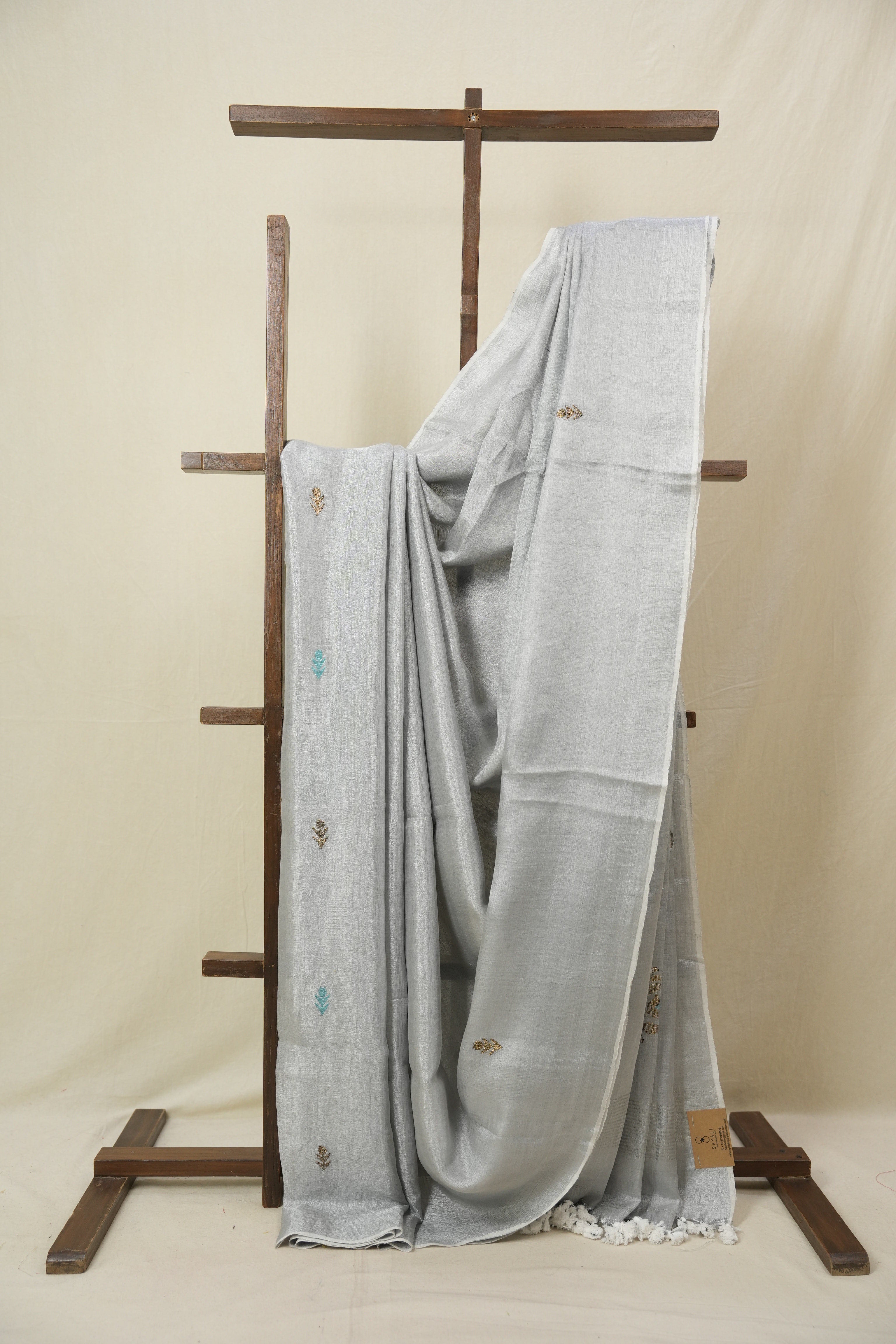 Grey Tissue Linen Jamdani Saree - SRGTLJS155