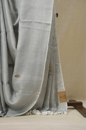 Grey Tissue Linen Jamdani Saree - SRGTLJS155