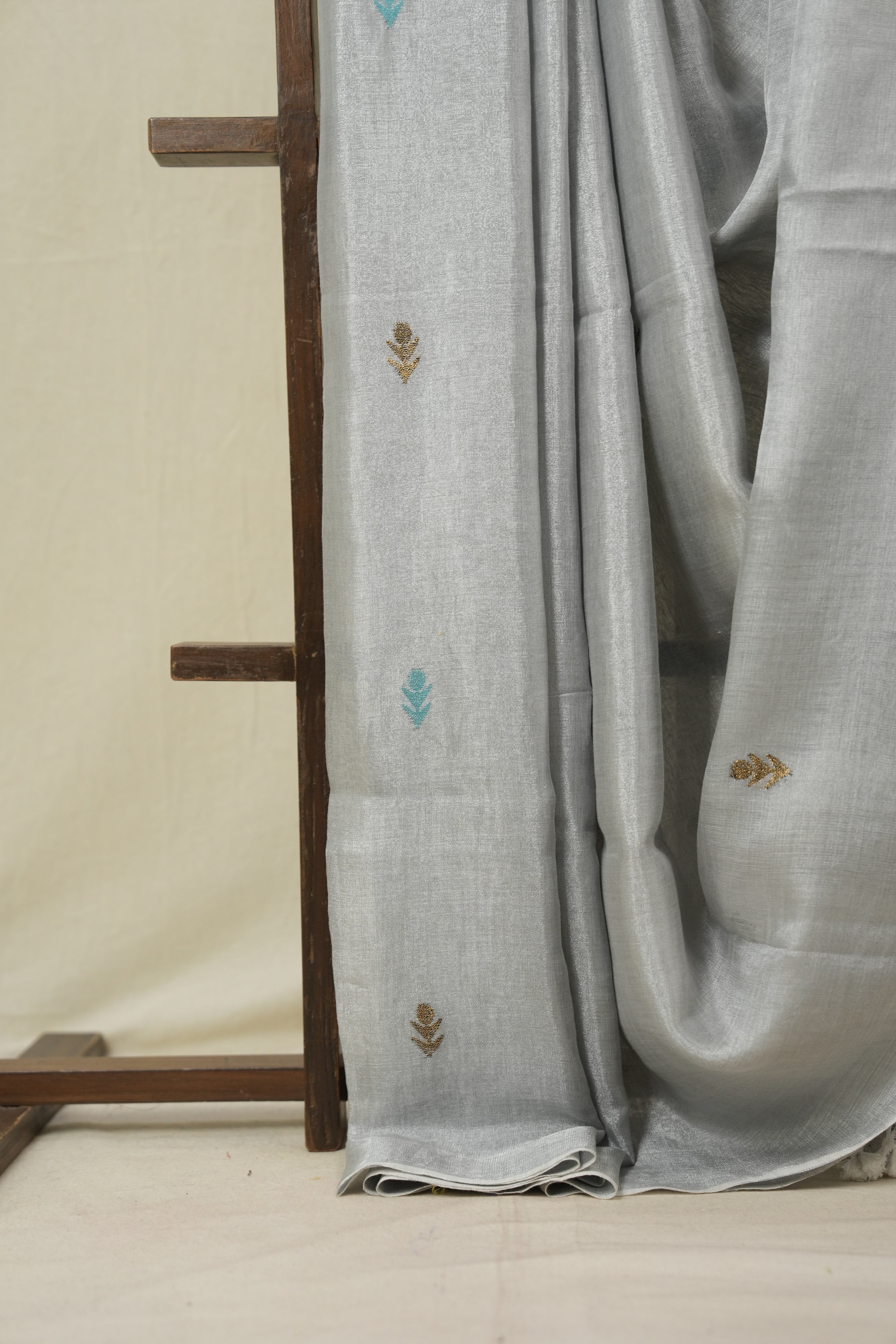 Grey Tissue Linen Jamdani Saree - SRGTLJS155