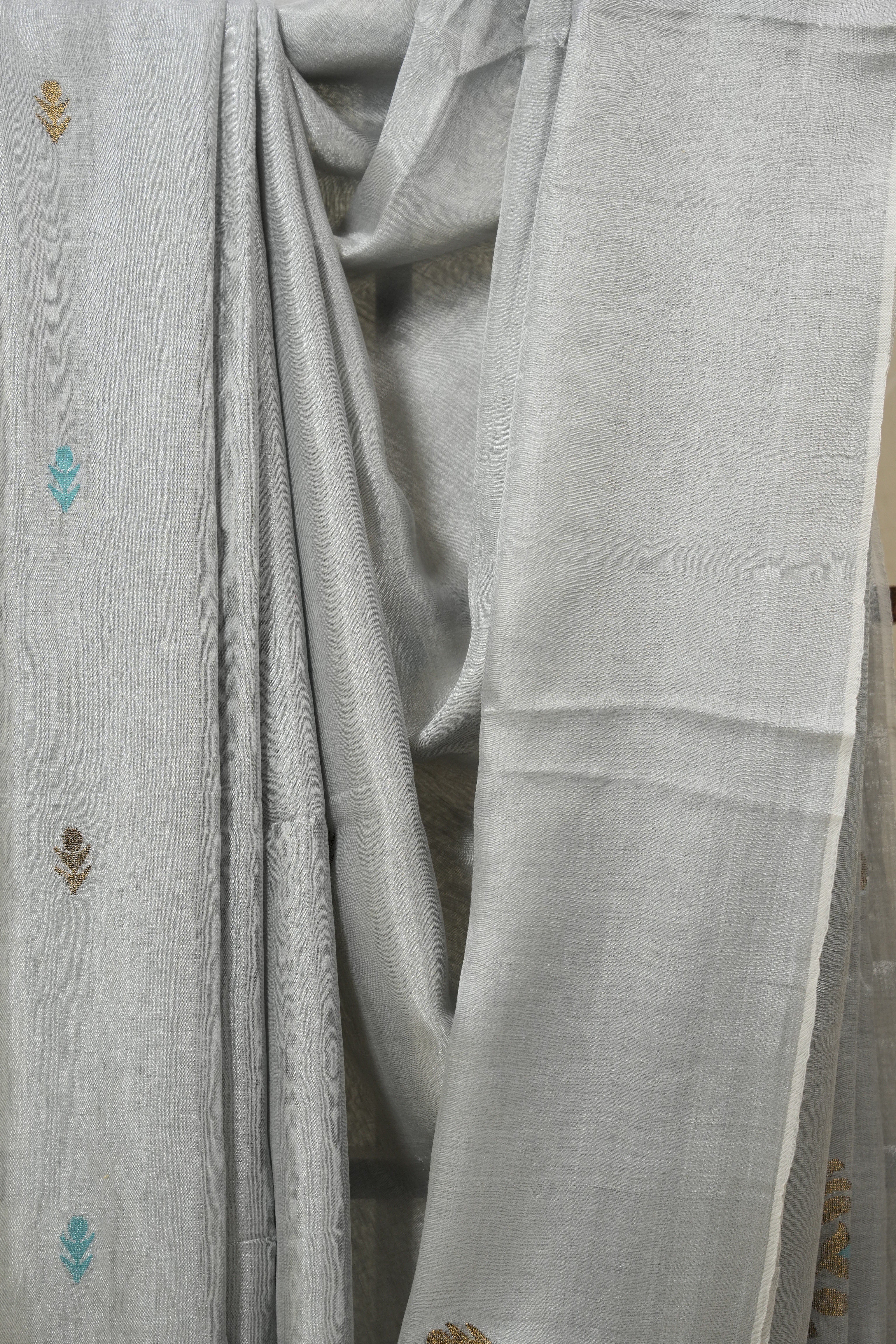 Grey Tissue Linen Jamdani Saree - SRGTLJS155