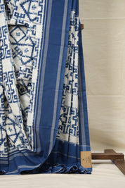 Teal White Pochampalli Cotton Ikat Saree - SRTWPCIS557