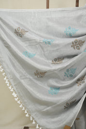 Grey Tissue Linen Jamdani Saree - SRGTLJS155