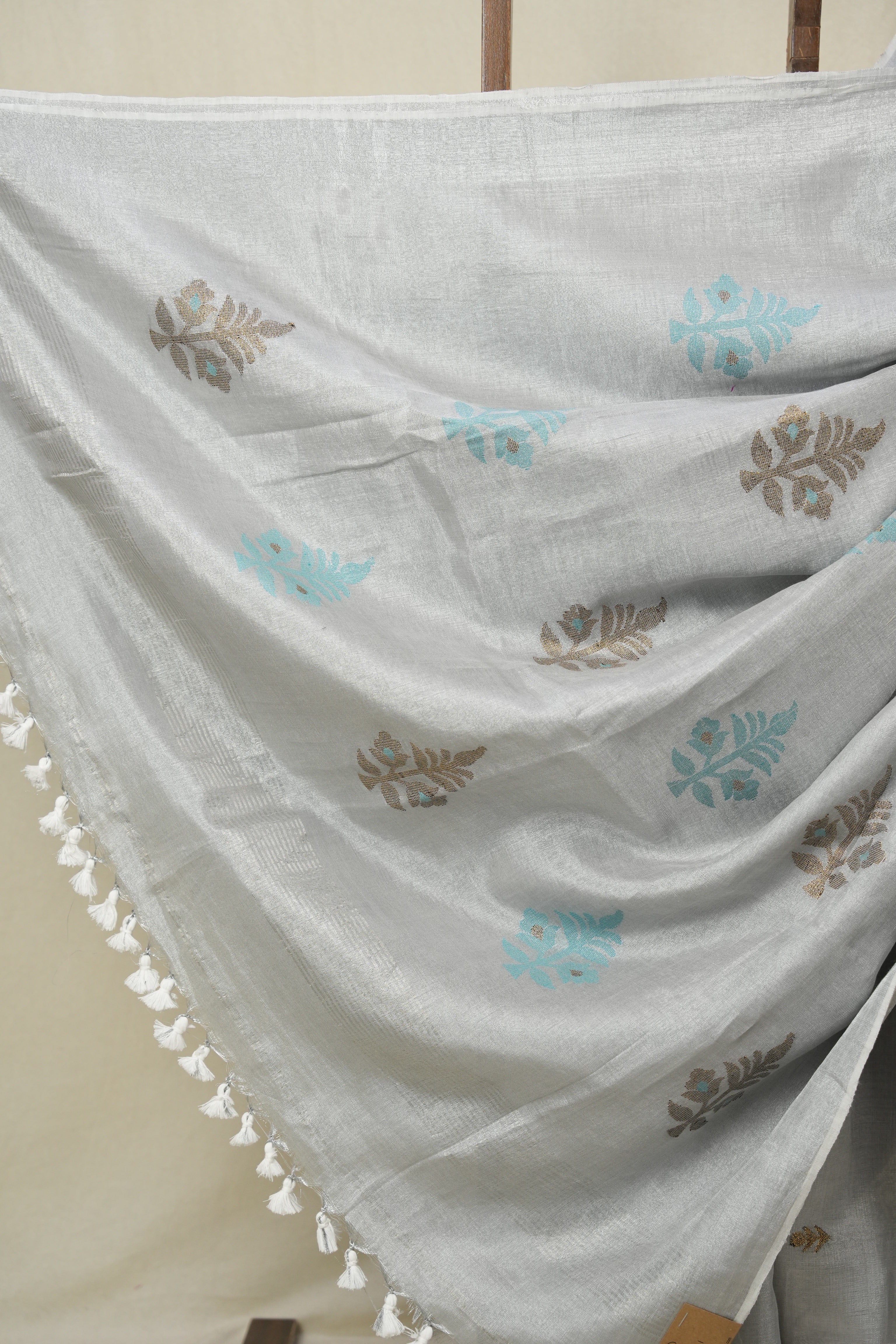 Grey Tissue Linen Jamdani Saree - SRGTLJS155