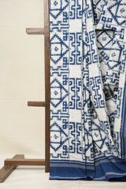 Teal White Pochampalli Cotton Ikat Saree - SRTWPCIS557