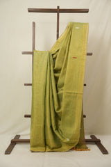 Gold Green Tissue Linen Jamdani Saree - SRGRTLJS156