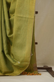 Gold Green Tissue Linen Jamdani Saree - SRGRTLJS156
