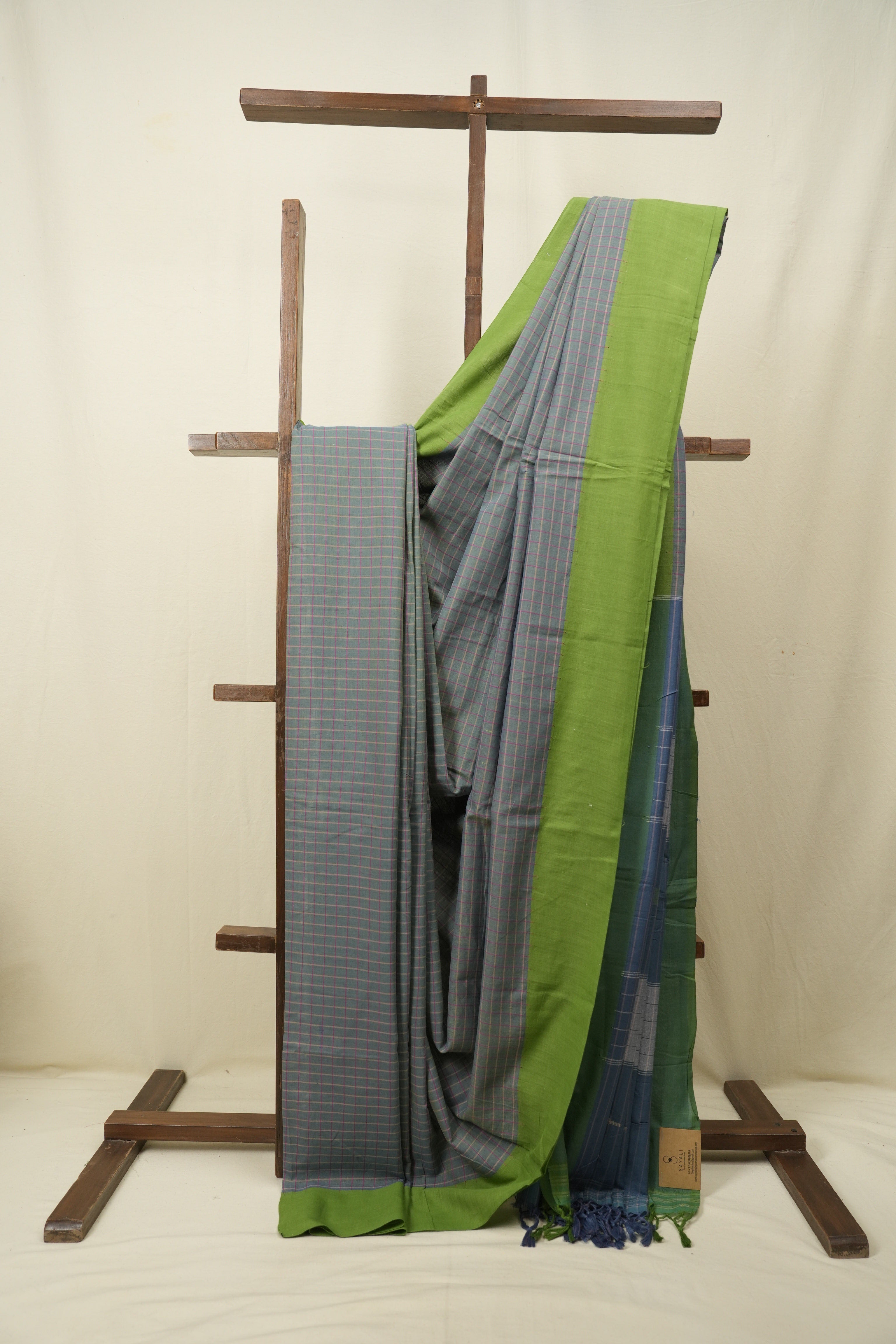 Green - Blue Cotton IIkal Saree - SRGBCIS1113