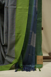 Green - Blue Cotton IIkal Saree - SRGBCIS1113