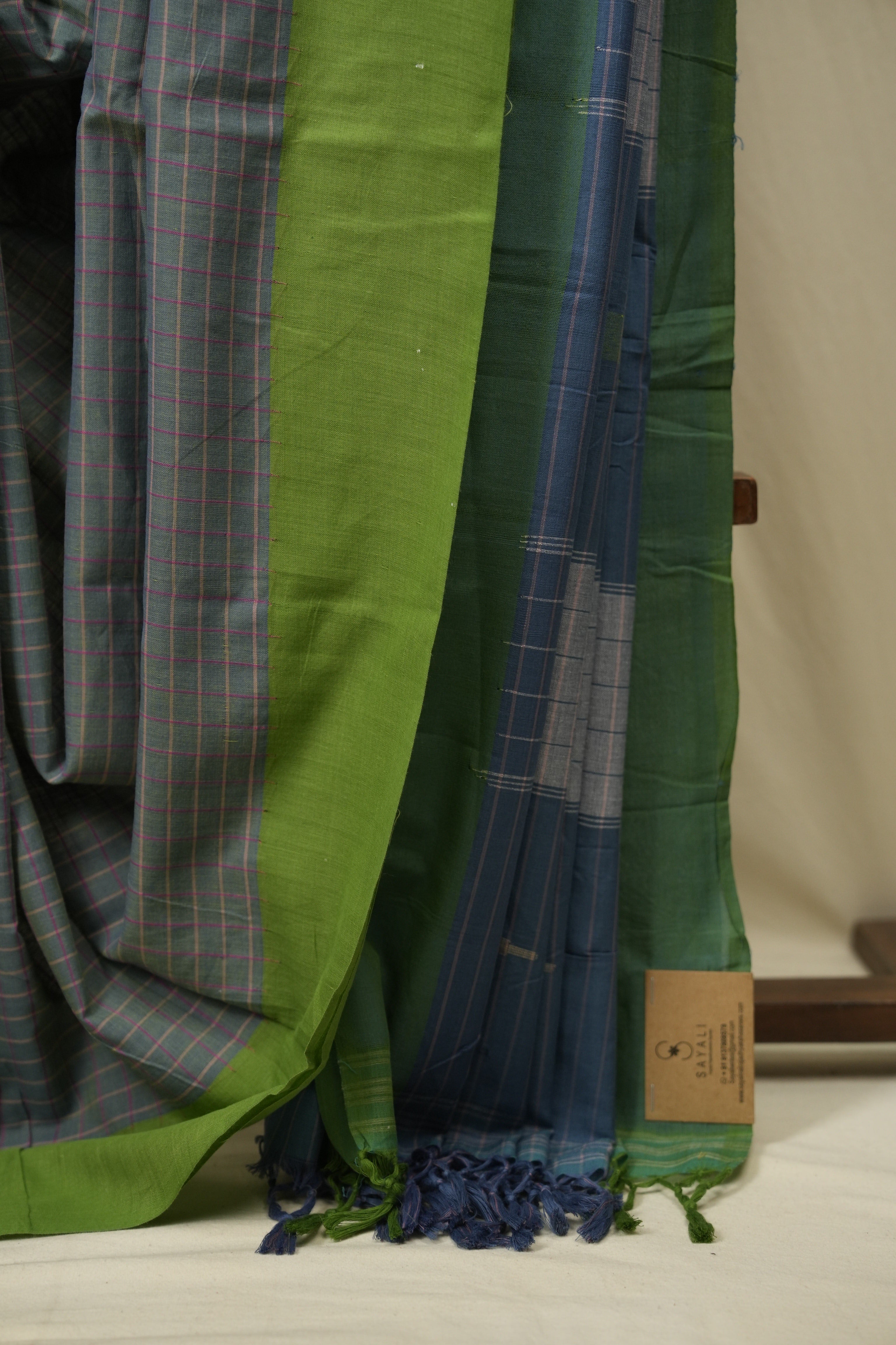 Green - Blue Cotton IIkal Saree - SRGBCIS1113
