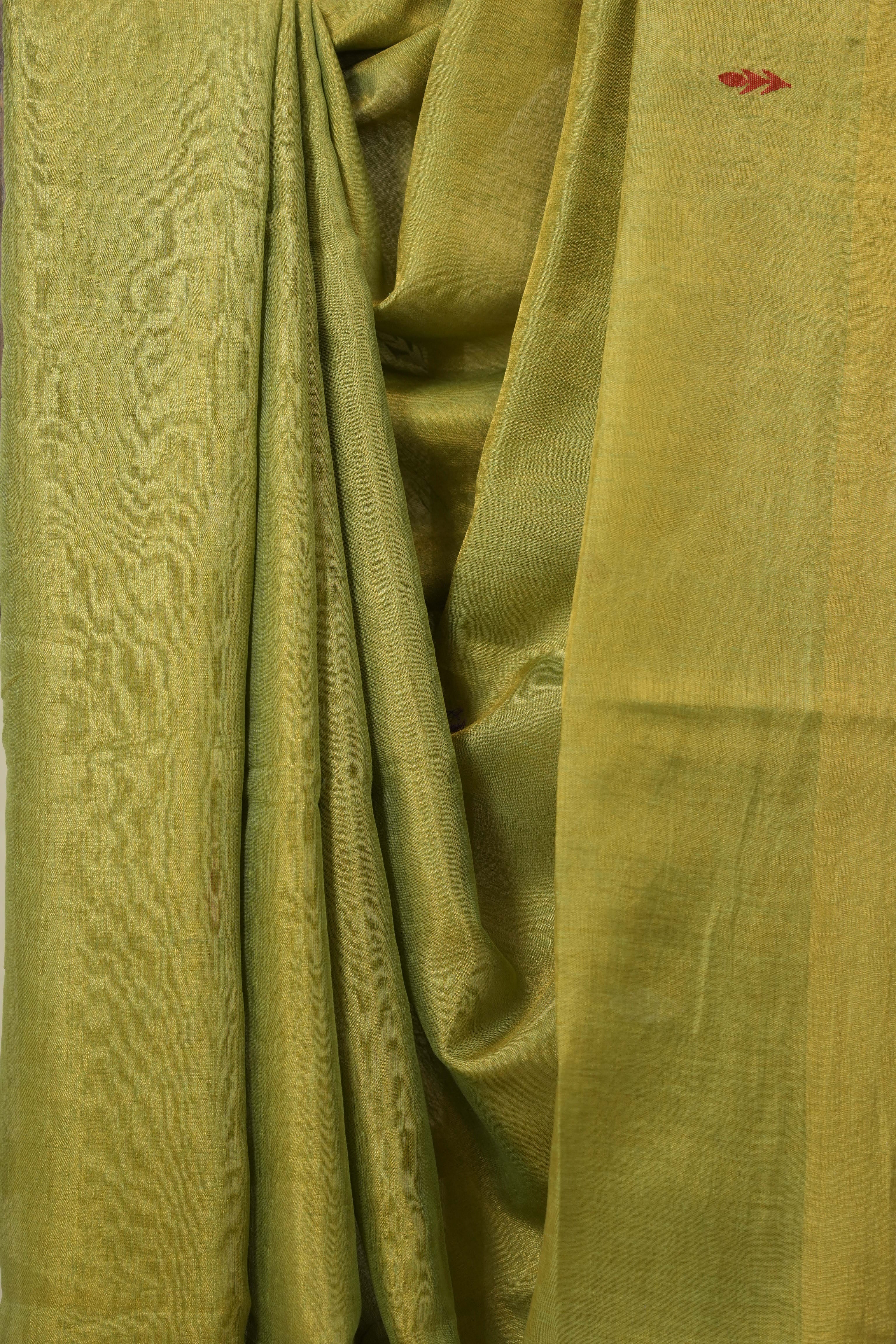 Gold Green Tissue Linen Jamdani Saree - SRGRTLJS156